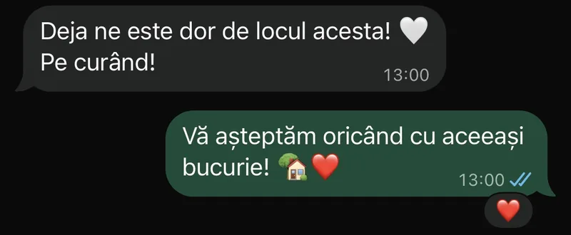 Mesaj de la un oaspete (WhatsApp, anonimizat)